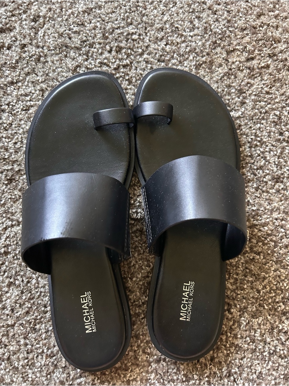 Michael Kors Black Leather Slide Sandals with Logo Sole